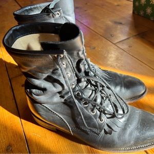 Justin Leather Lace Up Boots Black